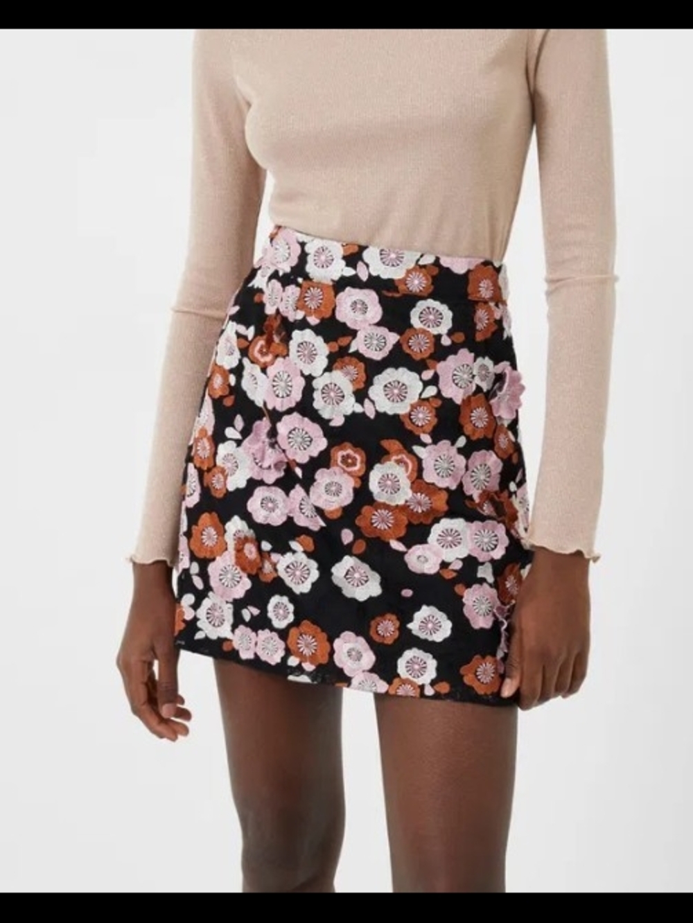 French Connection Astrida Aliyha Lace 3D Embroidered, lined Mini Skirt, Size 4